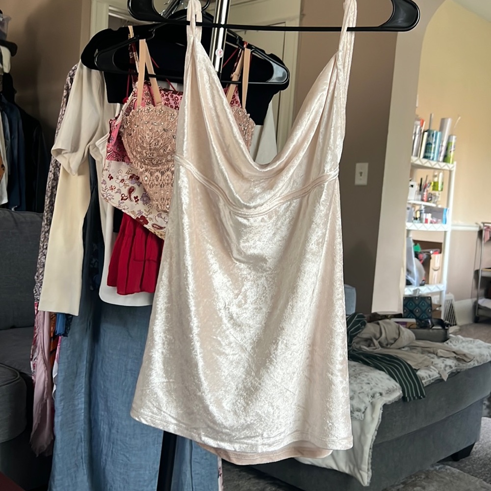 Free People velvet all night tunic Sz L color champagne